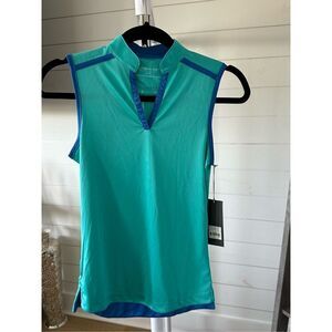 Maggie Lane Teal & Royal‎ Mock V-neck Sleeveless Golf Top Size XS NWT